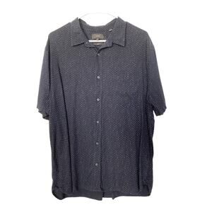 Vince Men's Navy White Abstract Button Up Linen Shirt XL